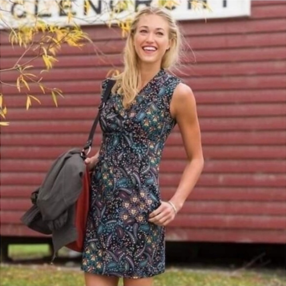 Athleta Dahlia Paisley Printed V-Neck Sleeveless Mini Dress Sz 10